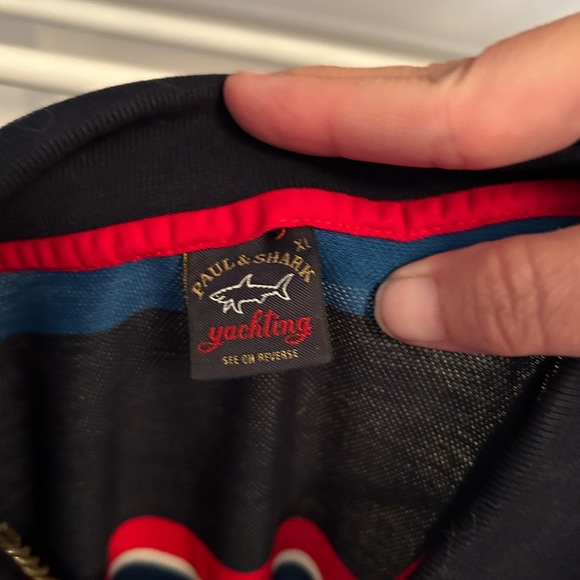 Paul & Shark Men's Polo with Black, Blue, and Red Stripes.  Size XL - Picture 2 of 4